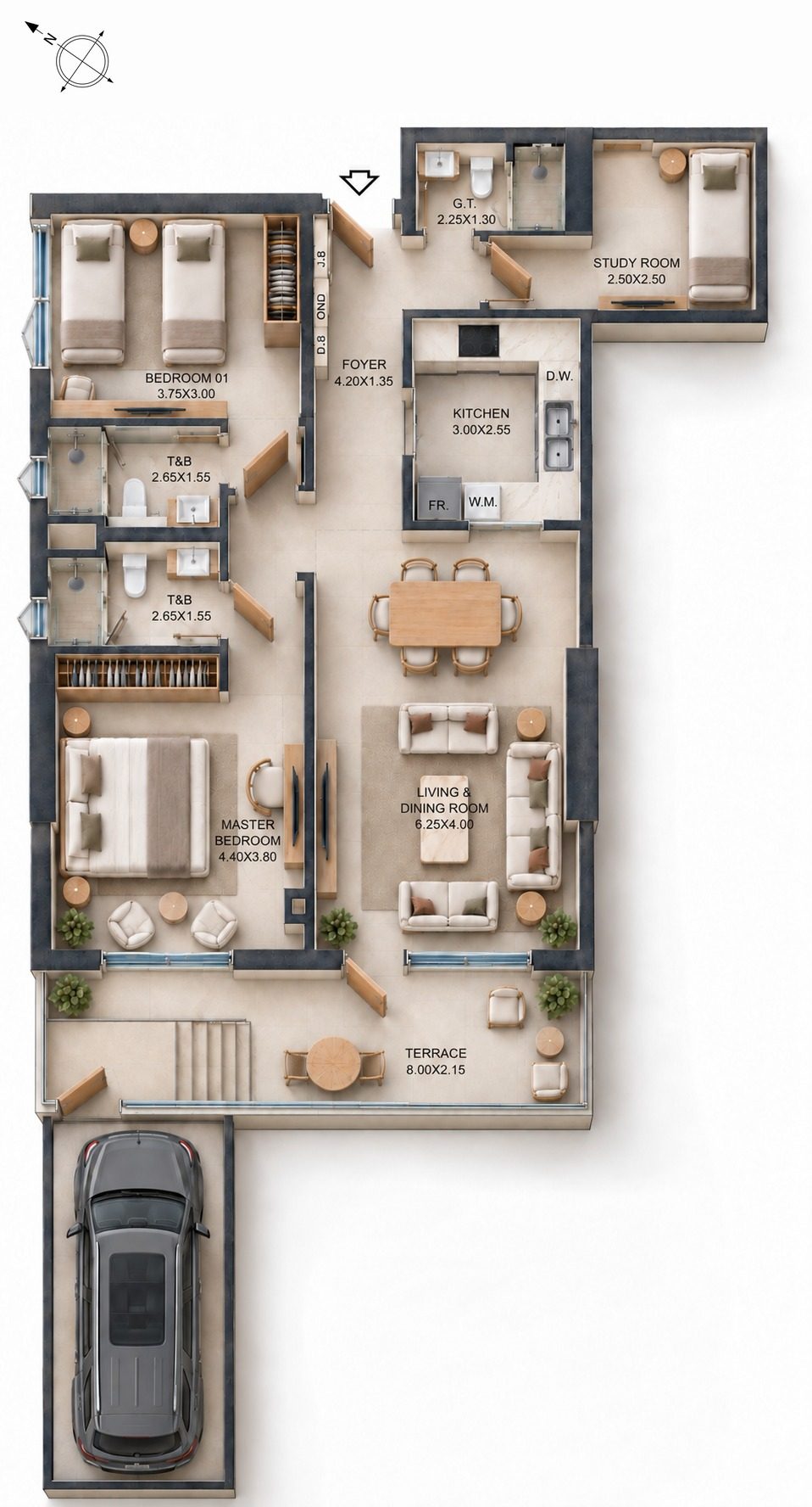 2BR + Study A-001